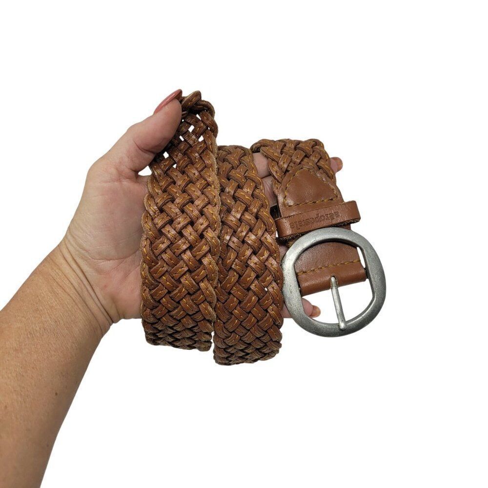 Vtg Aeropostale Braided Weaved Cognac Brown Leather Belt Sz L Western Cowgirl